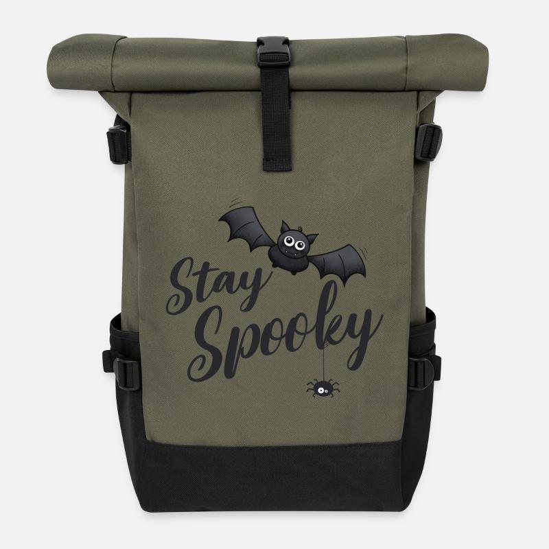 Stay Spooky Fledermaus - Rolltop Rucksack - Olive/Schwarz