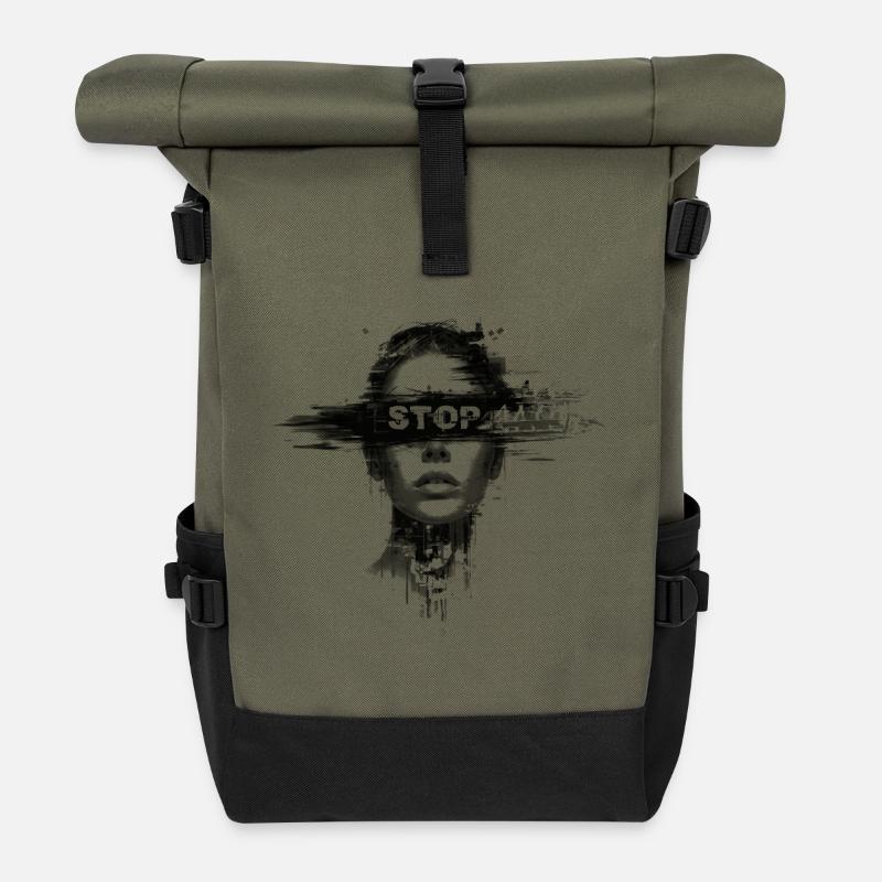 Stop Violence - Roll Top Backpack - olive/black