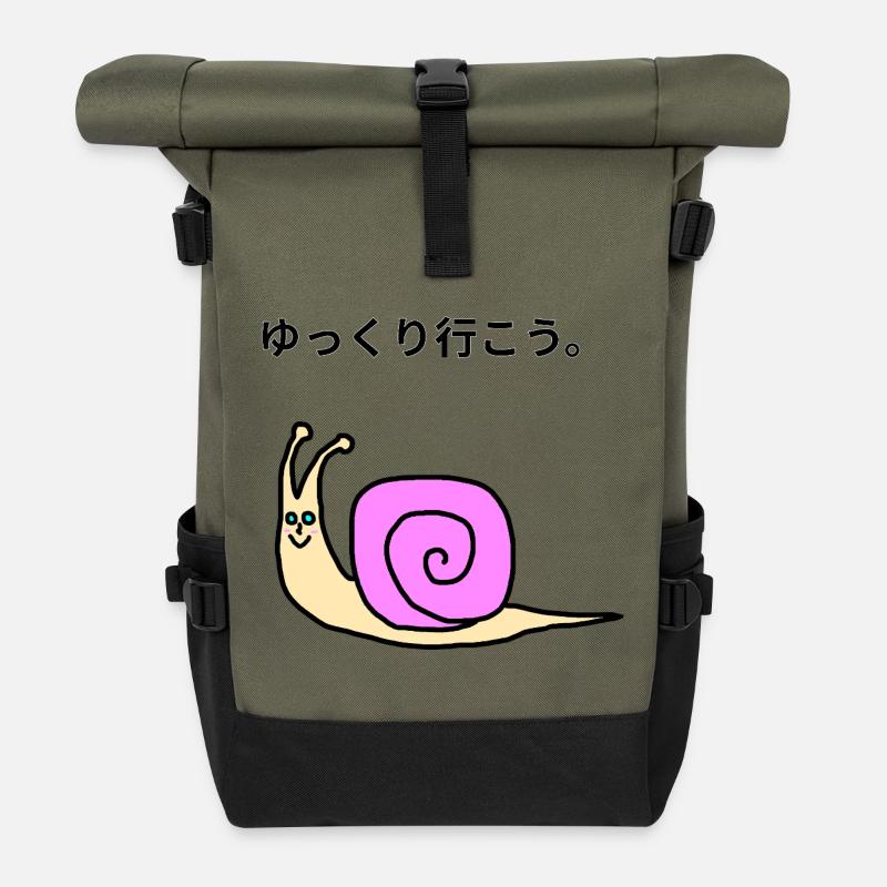 Escargot rose kawaii  - Sac à dos roll top - olive/noir