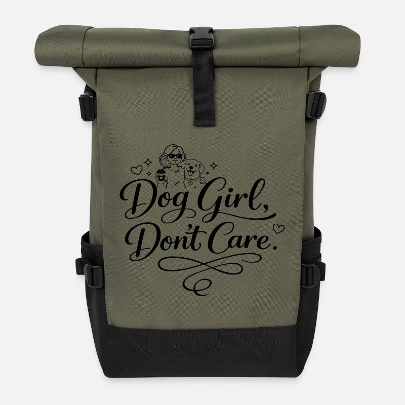 dog girl, don't care - Roll Top Backpack - olive/black