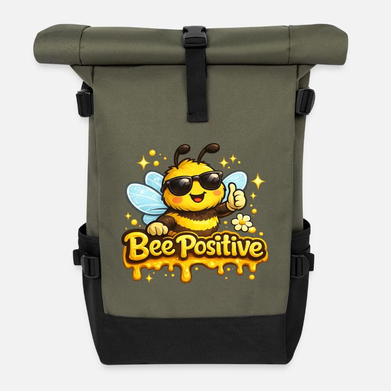 Bee Positive - Roll Top Backpack - olive/black