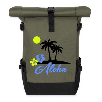 Aloha Hibiscus Neon Script - Roll Top Backpack - olive/black - Front