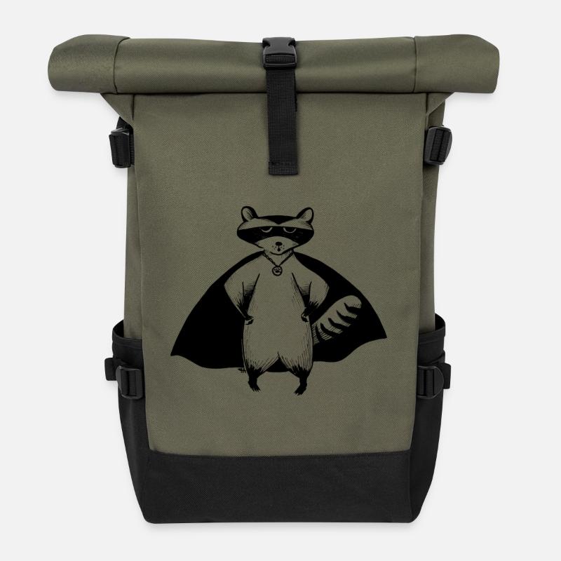Waschbär Herrscher Yen - Rolltop Rucksack - Olive/Schwarz