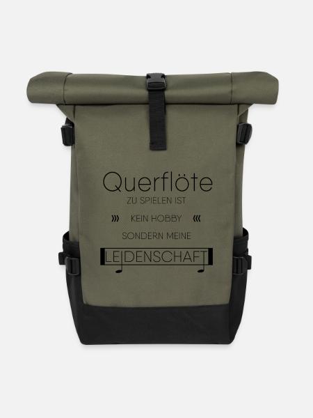 Querflöte Instrument Geschenk - Rolltop Rucksack - Olive/Schwarz