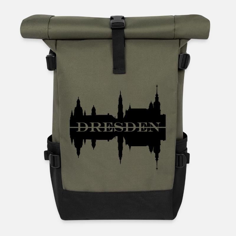 Dresden Skyline Sillhouette - Rolltop Rucksack - Olive/Schwarz