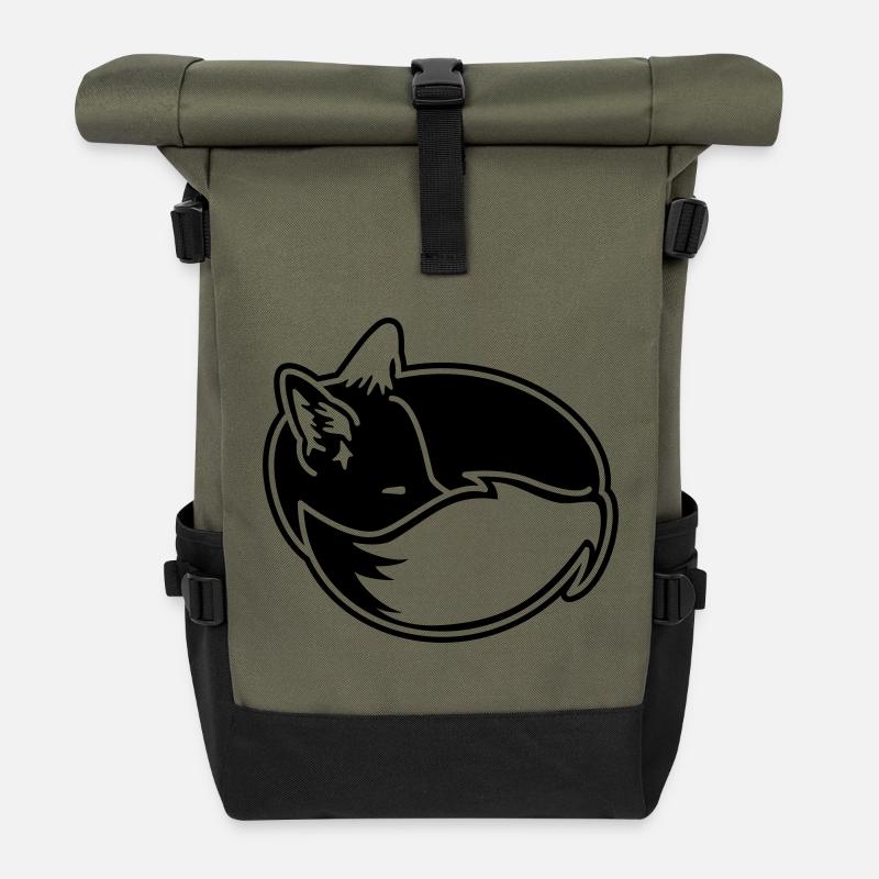 Fuchs eingekuschelt – Kawaii Fox Cartoon Design - Rolltop Rucksack - Olive/Schwarz
