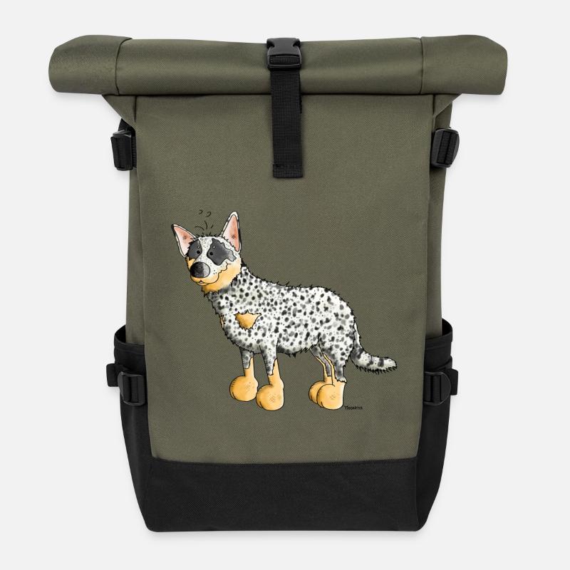 Witziger Australian Cattle Dog - Hund - Rolltop Rucksack - Olive/Schwarz