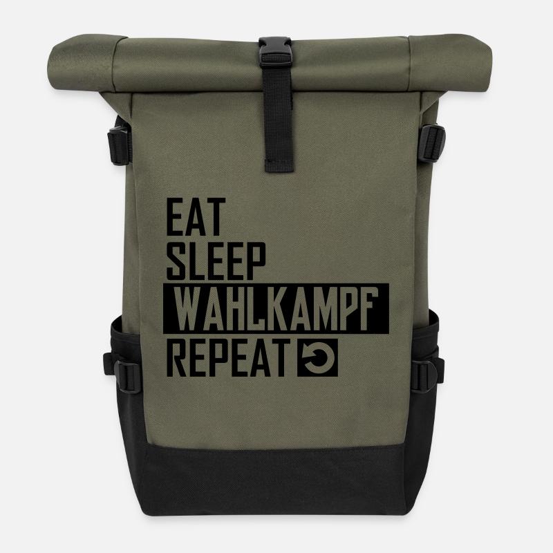 eat sleep wahlkampf repeat - Rolltop Rucksack - Olive/Schwarz