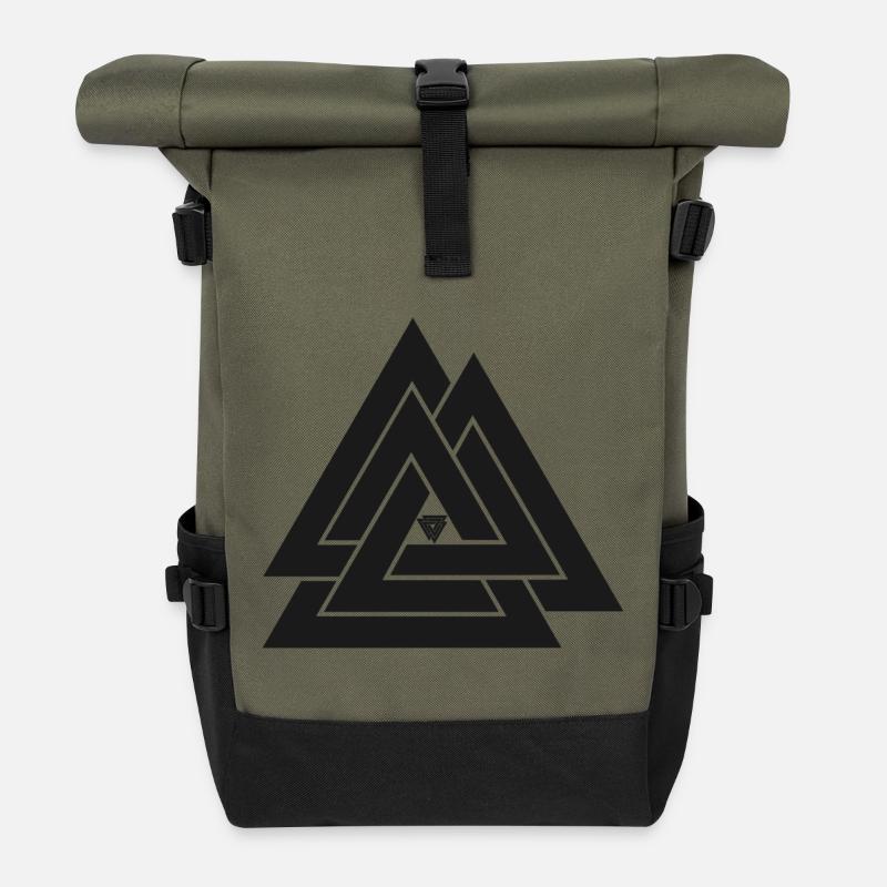 Valknut Wikinger Symbol - Rolltop Rucksack - Olive/Schwarz