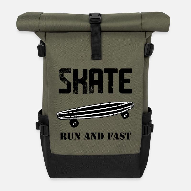 T-shirt skate run and fast gift idea - Roll Top Backpack - olive/black