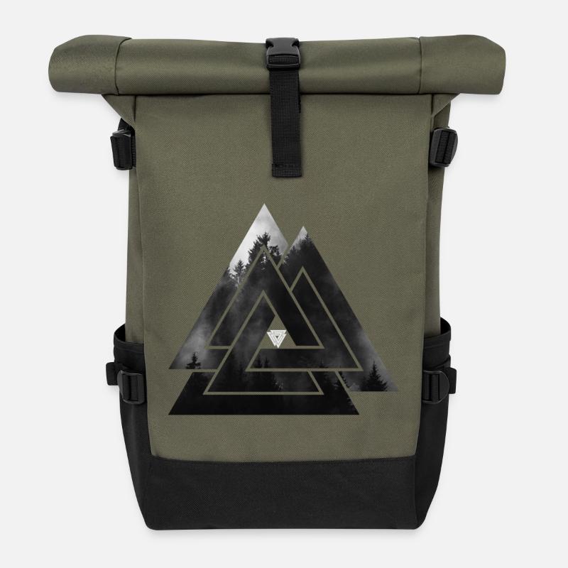 Valknut Wikinger Symbol - Rolltop Rucksack - Olive/Schwarz