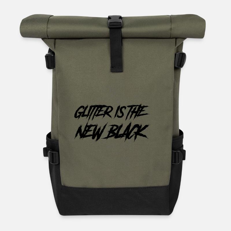 Glitzer ist das neue Schwarz - Rolltop Rucksack - Olive/Schwarz
