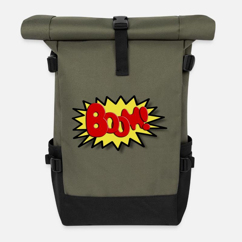 Boom Comicstyle Comicfigur Lichtenstein Pop Art - Rolltop Rucksack - Olive/Schwarz