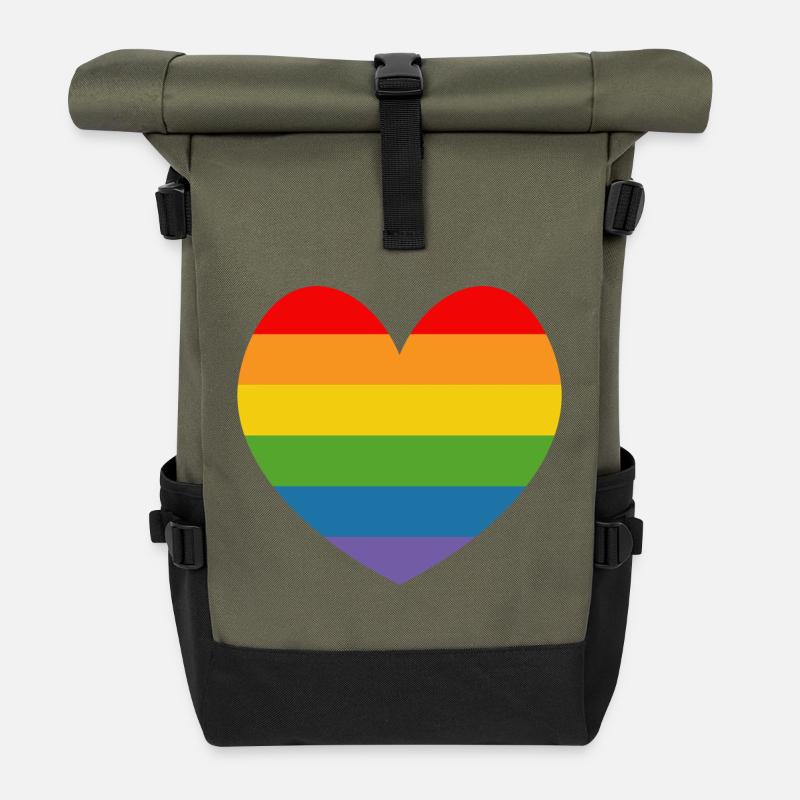 rainbow flag heart heart LGBT lgbtqi queer - Roll Top Backpack - olive/black