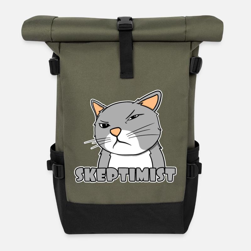 Skeptiker Katze - Skeptimist - Rolltop Rucksack - Olive/Schwarz