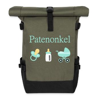 Patenonkel Geburt Junge Taufe - Rolltop Rucksack - Olive/Schwarz - Vorne