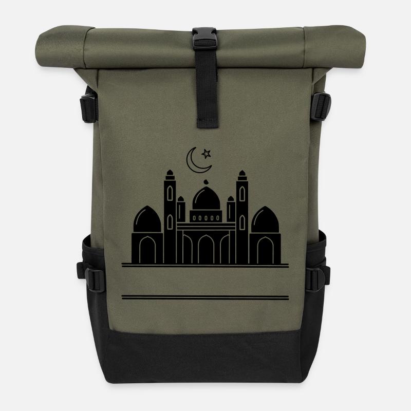 Moschee religiöses Bethaus mit Textleiste - Rolltop Rucksack - Olive/Schwarz
