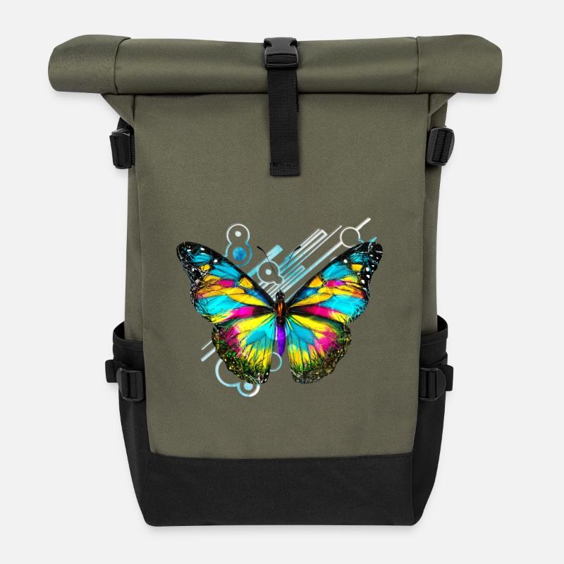 Papillon arc en ciel abstrait - Sac à dos roll top - olive/noir