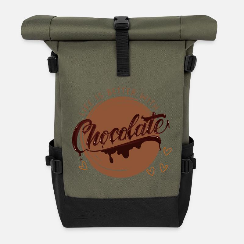 Life is better with chocolate - Chocolate Lover - Rolltop Rucksack - Olive/Schwarz