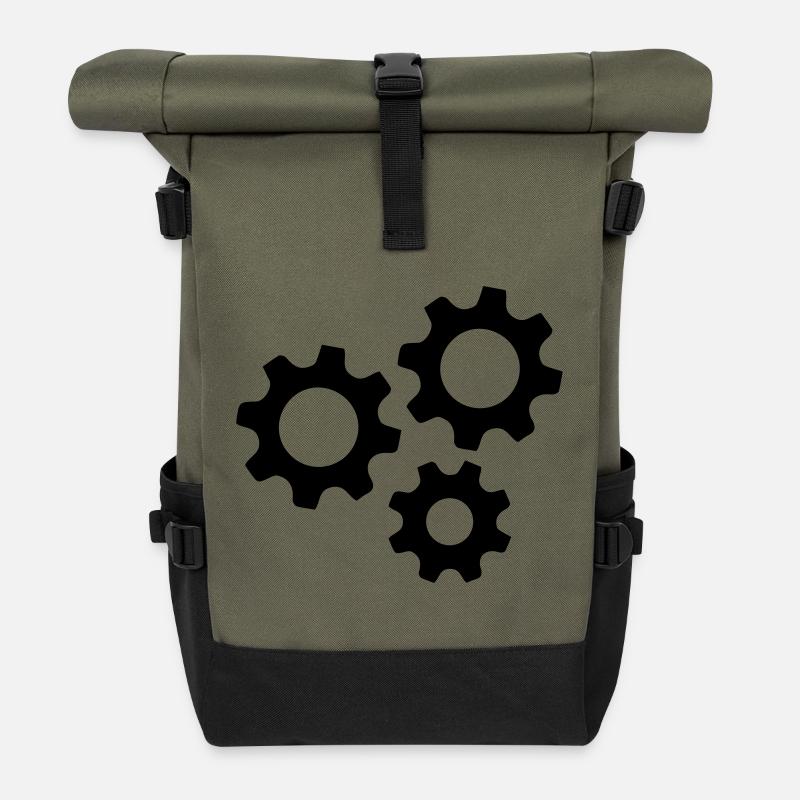 Gear Gearwheel Machines Work - Roll Top Backpack - olive/black