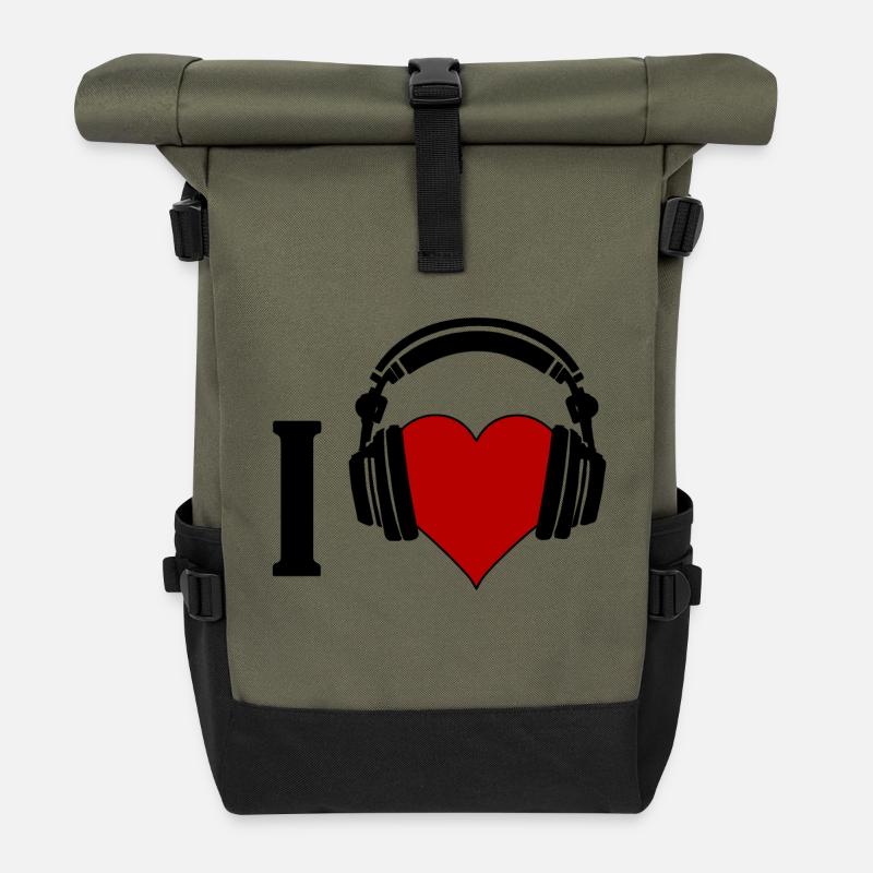 I ♥️ Music - Rolltop Rucksack - Olive/Schwarz