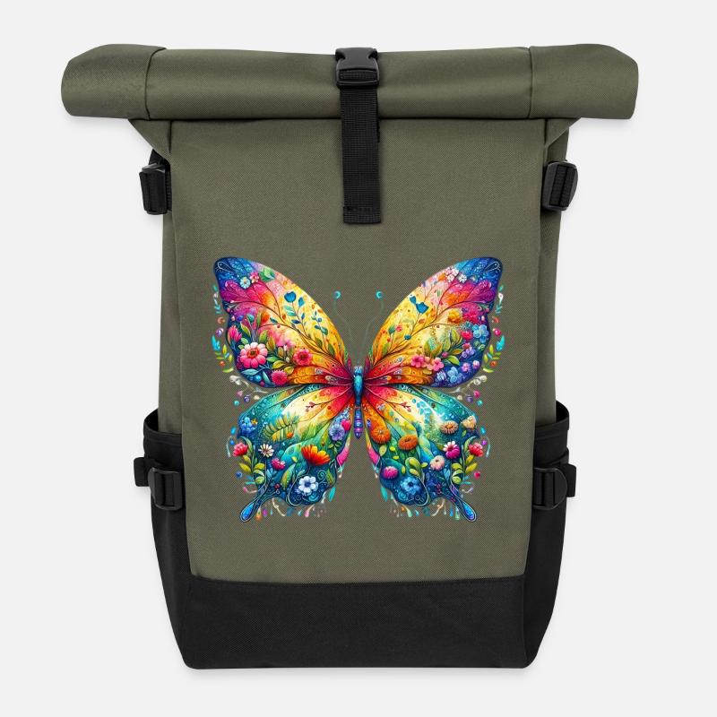 Schmetterling - Rolltop Rucksack - Olive/Schwarz