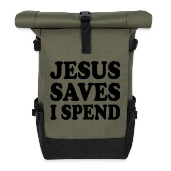 jesus saves i spend - Rolltop Rucksack - Olive/Schwarz - Vorne