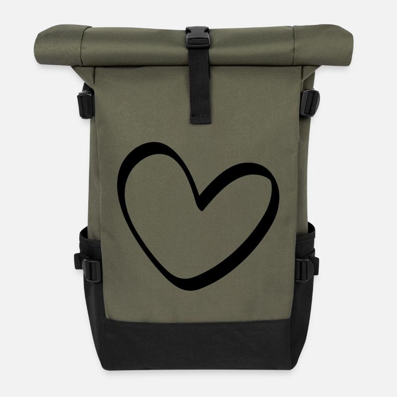 Das ungleiche Herz Outline - Rolltop Rucksack - Olive/Schwarz