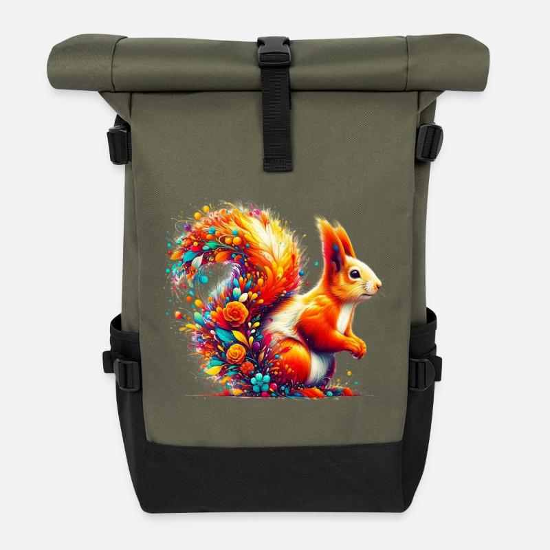 Eichhörnchen - Rolltop Rucksack - Olive/Schwarz