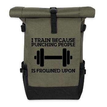 Fitness Sportler Sport Bodybuilding Fitnesssport - Rolltop Rucksack - Olive/Schwarz - Vorne