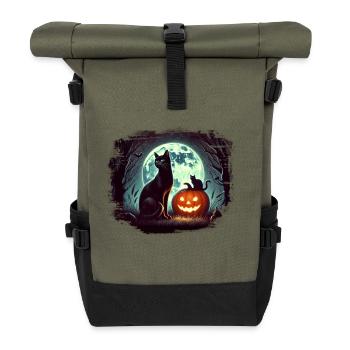 Halloween Cat Black Pumpkin Moon Gothic Witch - Roll Top Backpack - olive/black - Front