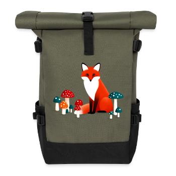 Fuchs mit Pilzen - Rolltop Rucksack - Olive/Schwarz - Vorne