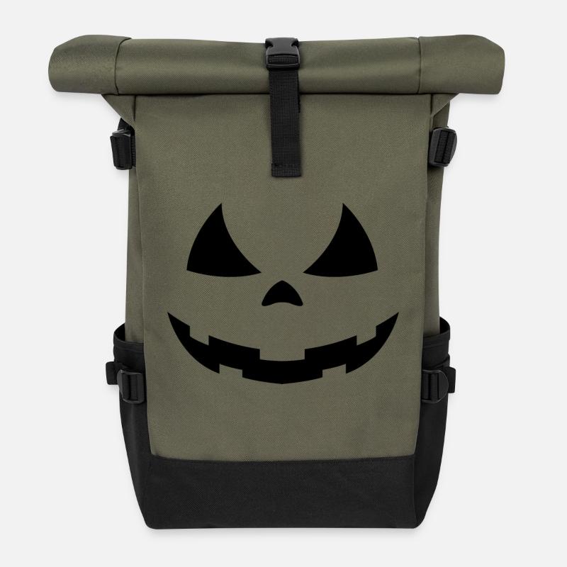 Kürbis Halloween Gesicht Schwarz - Rolltop Rucksack - Olive/Schwarz