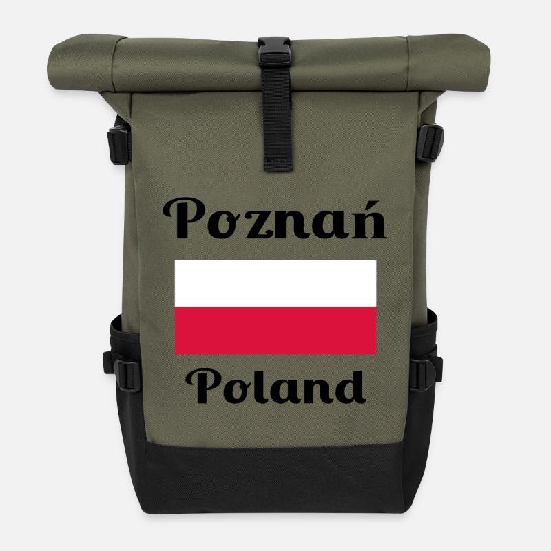 Poznan, Poland - Stylish prints - Roll Top Backpack - olive/black