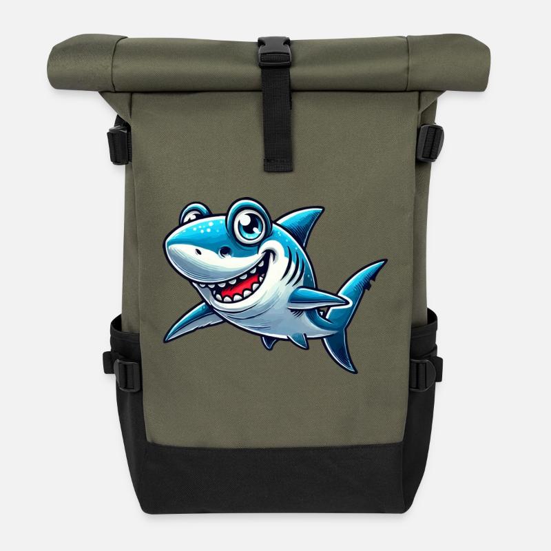 hai shark comic - Rolltop Rucksack - Olive/Schwarz