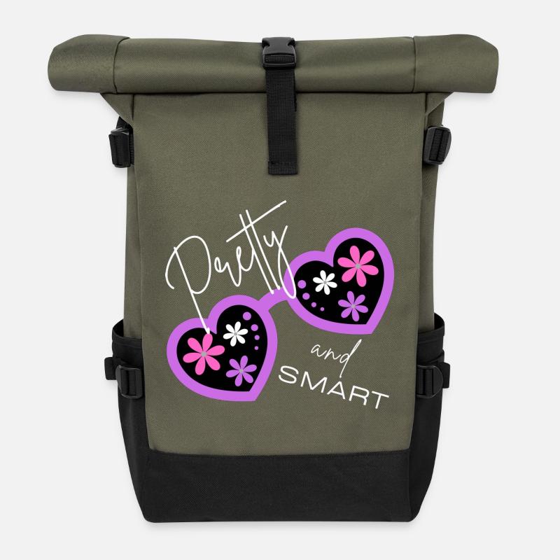 Pretty & Smart - Verspieltes Design - Rolltop Rucksack - Olive/Schwarz