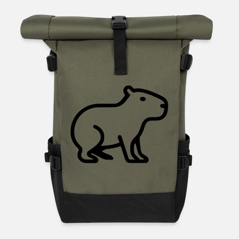 Capybara Minimalistisch Logo - Rolltop Rucksack - Olive/Schwarz