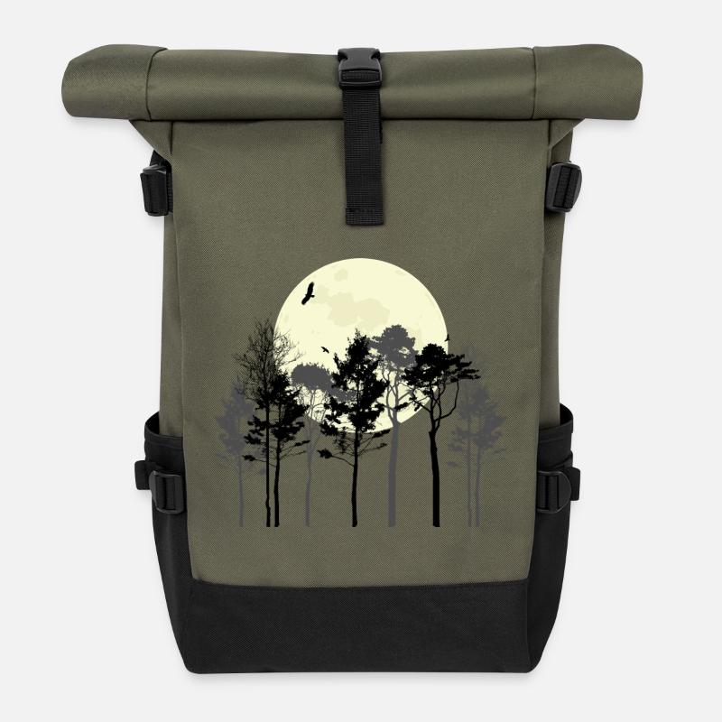 Himmlischer Wald Silhouette Design - Rolltop Rucksack - Olive/Schwarz