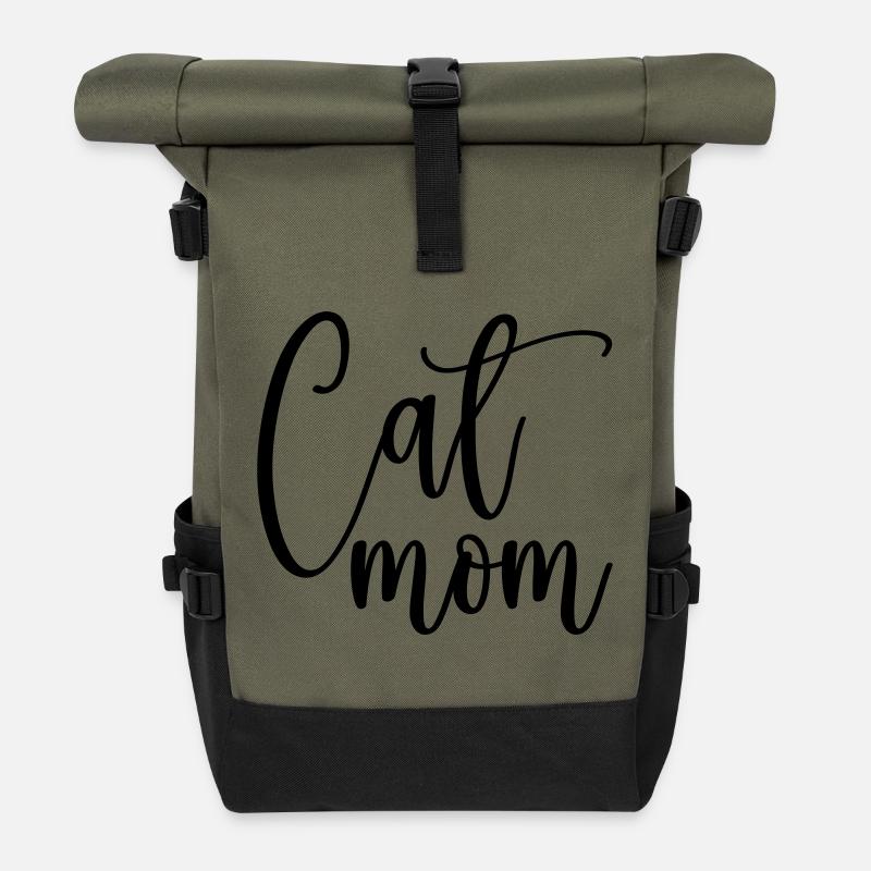 Cat Mom, Katzen Mama, Funny Shirt - Rolltop Rucksack - Olive/Schwarz