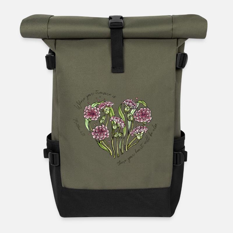 Wo dein Schatz ist... - Rolltop Rucksack - Olive/Schwarz