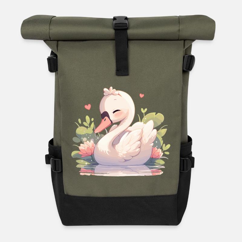 Schwäne Schwan - Rolltop Rucksack - Olive/Schwarz