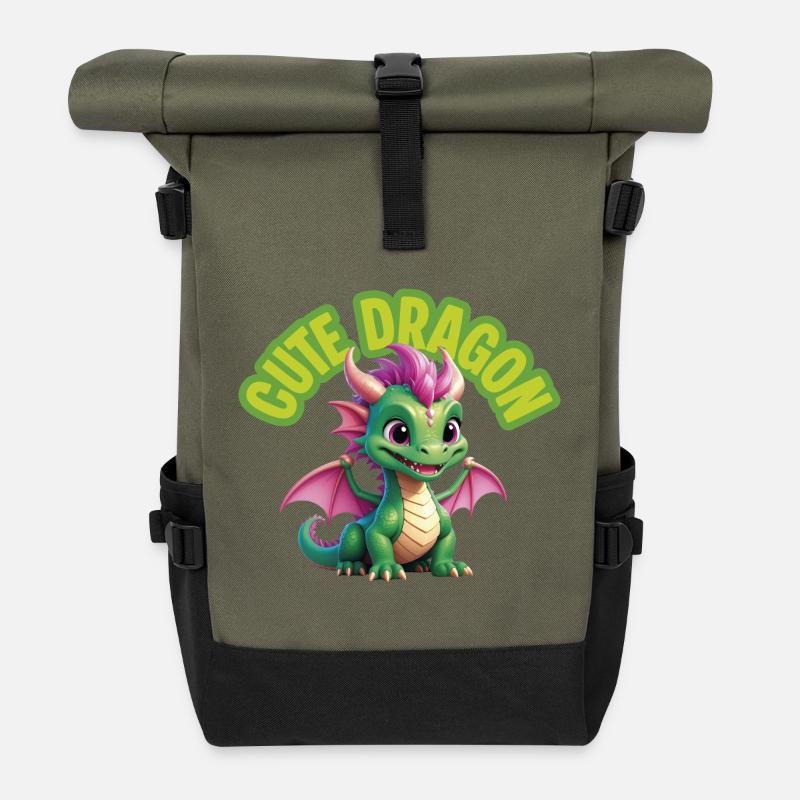 Niedlicher Drache - Rolltop Rucksack - Olive/Schwarz