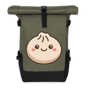 Adorable Dumpling Kawaii Food - Roll Top Backpack - olive/black - Front