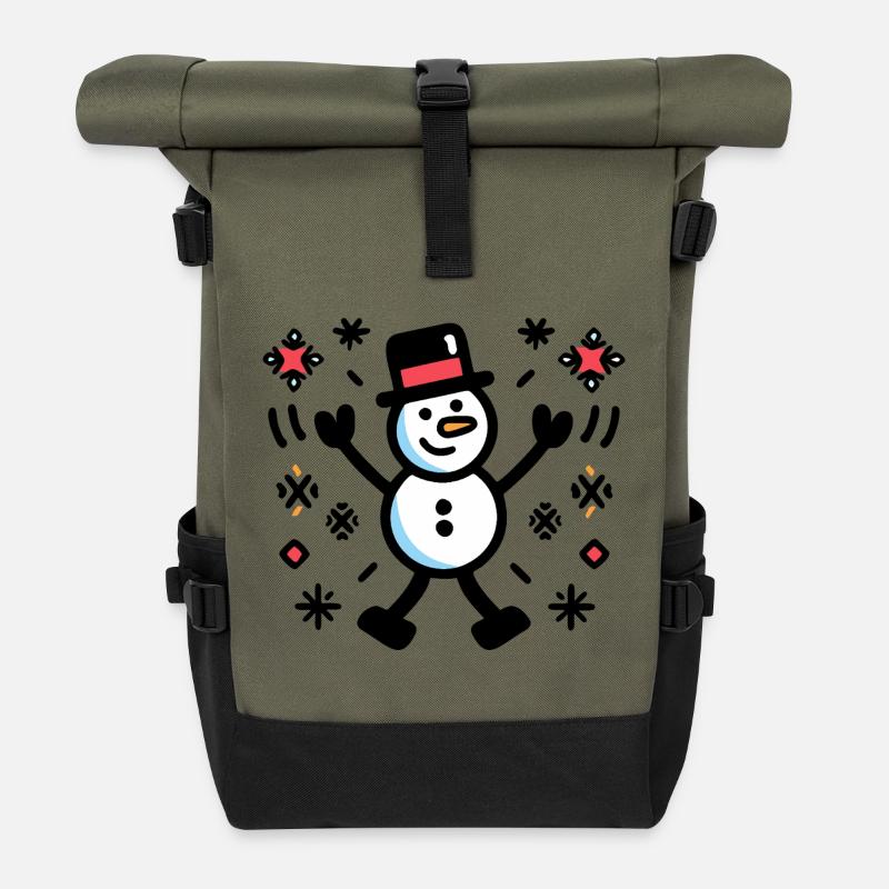 Joyeuse Snowman Comic Winter - Sac à dos roll top - olive/noir