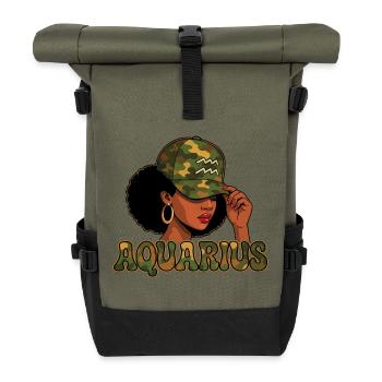 Wassermannkönigin – Tarn-Afro-Mädchen-Visionärsgeist - Rolltop Rucksack - Olive/Schwarz - Vorne