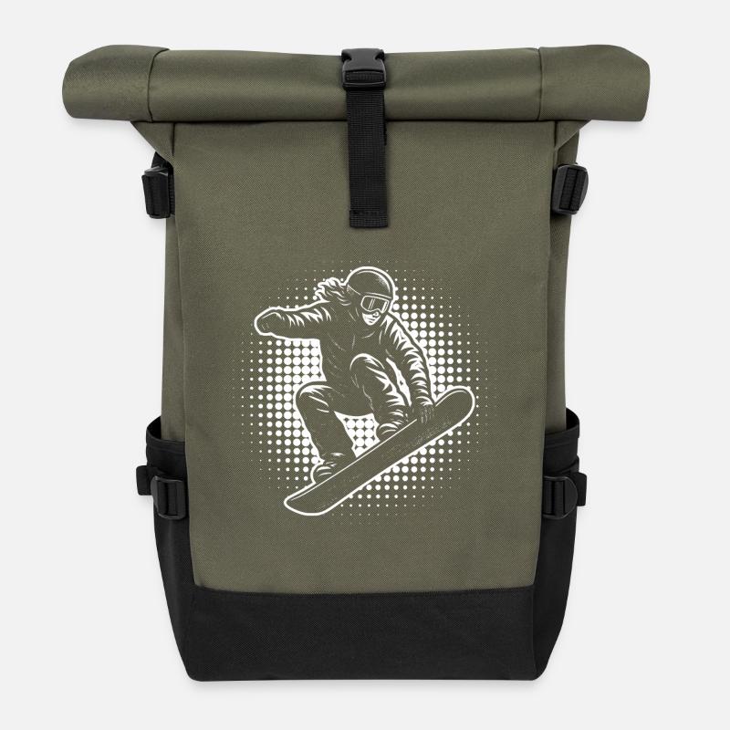 Snowboard Halftone Action - Rolltop Rucksack - Olive/Schwarz