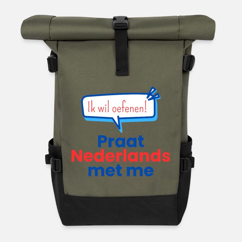 Speak Dutch with me - Roll Top Backpack - olive/black