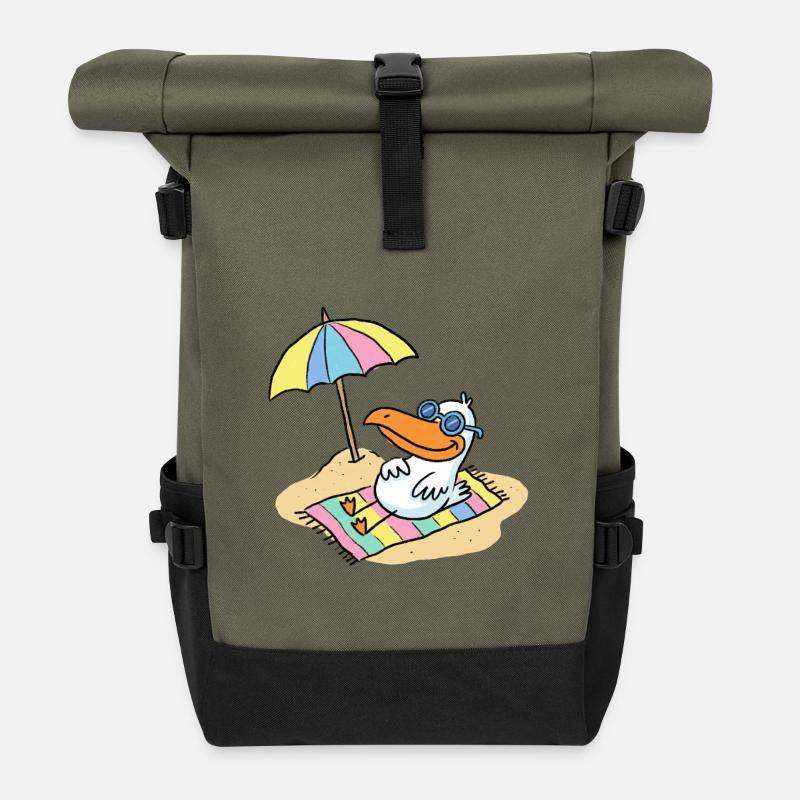 Oiseau du soleil sur la plage avec parasol - Sac à dos roll top - olive/noir