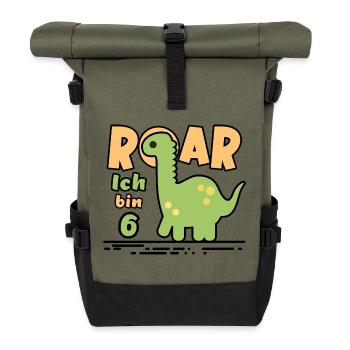 6th Birthday Dinosaur - Roll Top Backpack - olive/black - Front