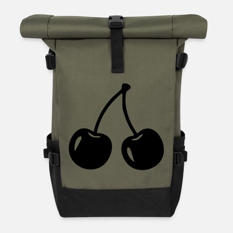 Cherry Silhouette – Sweet Fruit Design - Roll Top Backpack - olive/black